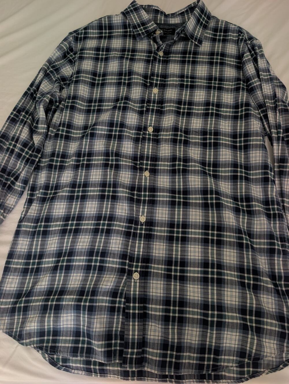 Banana Republic Mens Button Up Shirt XL Green Plaid Stretch Soft Wash Slim Fit